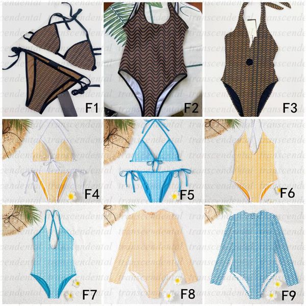 Gelb Blau Voller Brief Badeanzüge Gepolsterte Push Up Damen Bademode Bikini Set Outdoor Strand Schwimmen Verband Einteiliges Baden329q