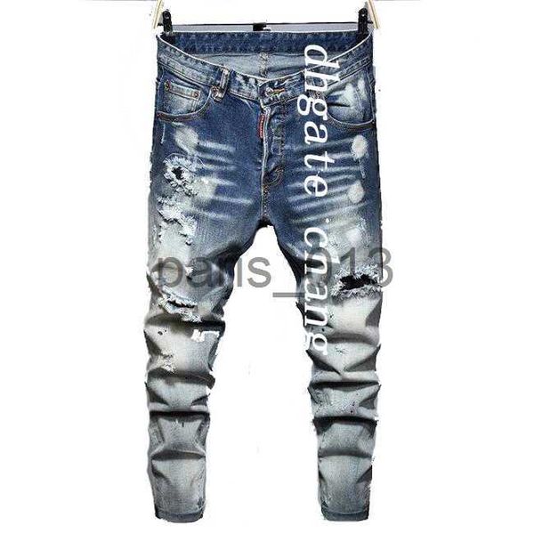 Jeans masculinos homens jeans homem calças designer preto skinny adesivos luz lavagem rasgado motocicleta rock revival corredores verdadeiras religiões homens 634597283 x0909