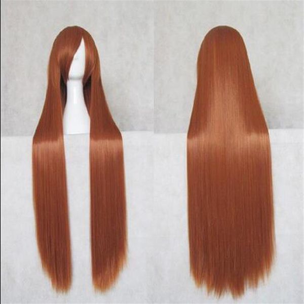 Moda nuovo cosplay anime 100 cm capelli lunghi lisci parrucca arancione 270 g