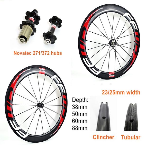 700C Carbonfelge 38 50 60 88 mm Tiefe 25 mm Breite Rennrad-Carbonräder Drahtreifen Rohrförmiger Carbon-Laufradsatz mit Novatec 271 372 Naben233Z