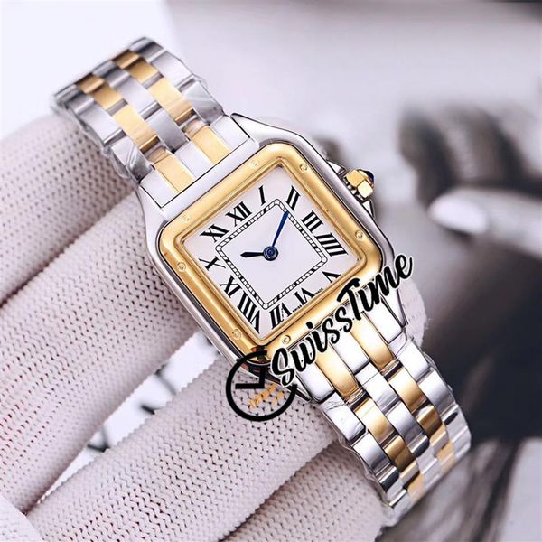 22mm W2PN0006 Relógio feminino de quartzo suíço pequeno Panthere de mostrador branco tom de reboque 18K pulseira de aço dourado relógios femininos da moda Swiss257D
