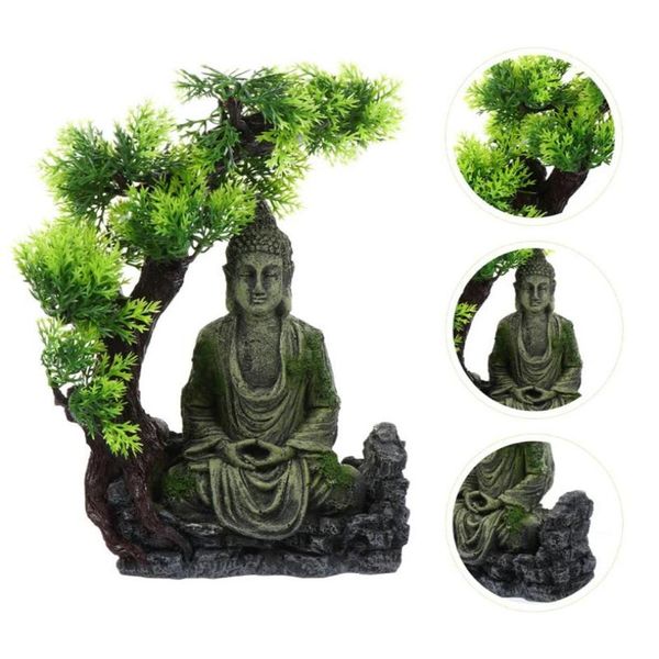 Adorno de resina figura Zen exquisita antigua única creativa acuario estatua de Buda decoraciones 249u