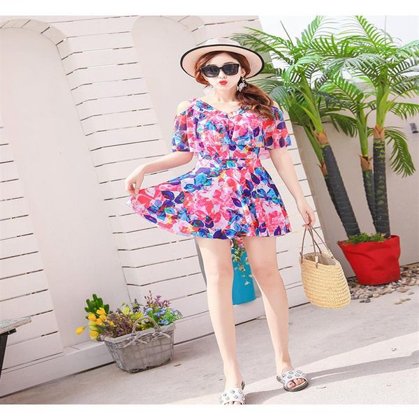Primavera um pedaço maiô feminino versão coreana do novo estilo de vestido fino estilo conservador floral plus size swimsuit154a