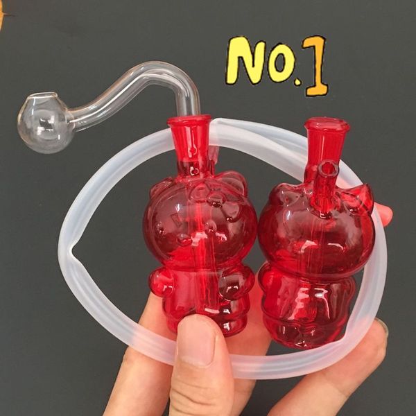 Adorável bonito mini tubo de água de vidro narguilé bongos com tubo de silicone e bocal redondo ponta de filtro fumar Dab Oil Burner Rig Pipes