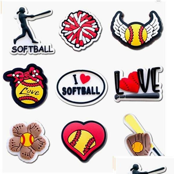 Charms Parti di scarpe Accessori Softball Baseball Fascino Calcio Jbitz Per Clog Pins Drop Delivery Otcd0 Risultati dei gioielli Componenti Dhfij