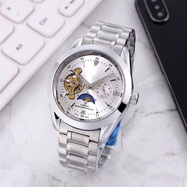Новые мужские часы высшего качества, большой маховик, механические механизмы, наручные часы, роскошные модные мужские часы с фазой луны, стальной ремень wat227C