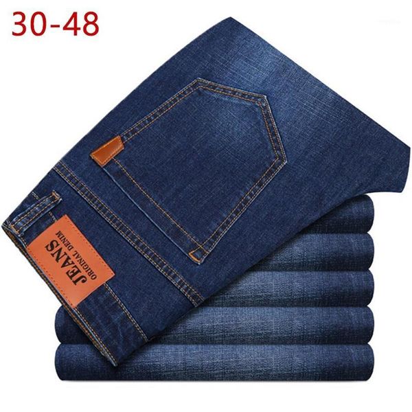 Jeans masculinos 30-48 designer masculino zíper casual mens primavera outono regular ajuste fino estiramento cintura alta hlx07253u