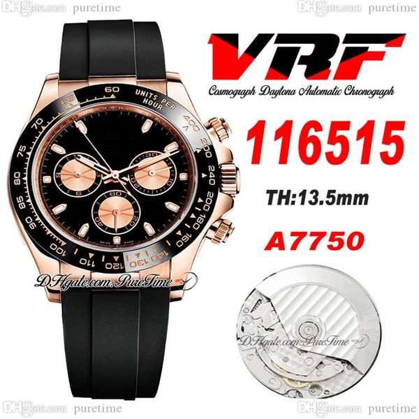 VRF 11651 A7750 Cronógrafo Automático Mens Watch 18K Rose Gold 904L Aço Preto Stcik Dial Oysterflex Strap Rubber Super Edition S277N