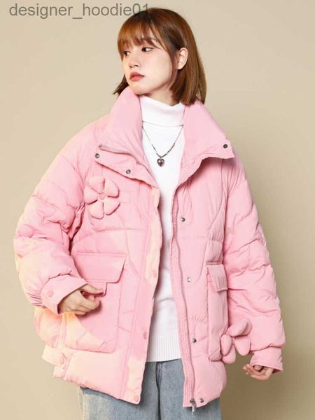 Parkas femininas para baixo parkas femininas flor algodão casaco curto parkas outono inverno solto oversized algodão acolchoado casaco coreano bonito grosso quente jaqueta outwear 22