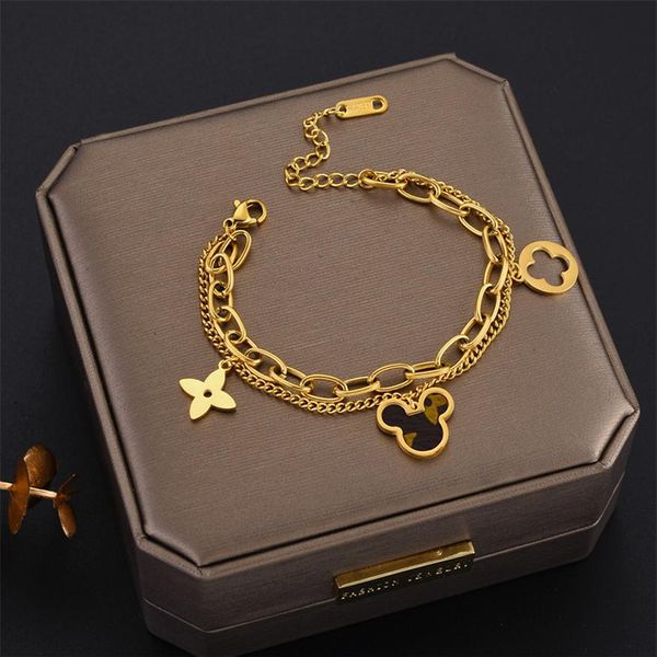 Vierblättriges Kleeblatt-Armband, Designer-Schmuckset, Charm-Armband, Gold, Silber, Perlmutt, grüne Blumenketten, Gliederkette für Damen322R