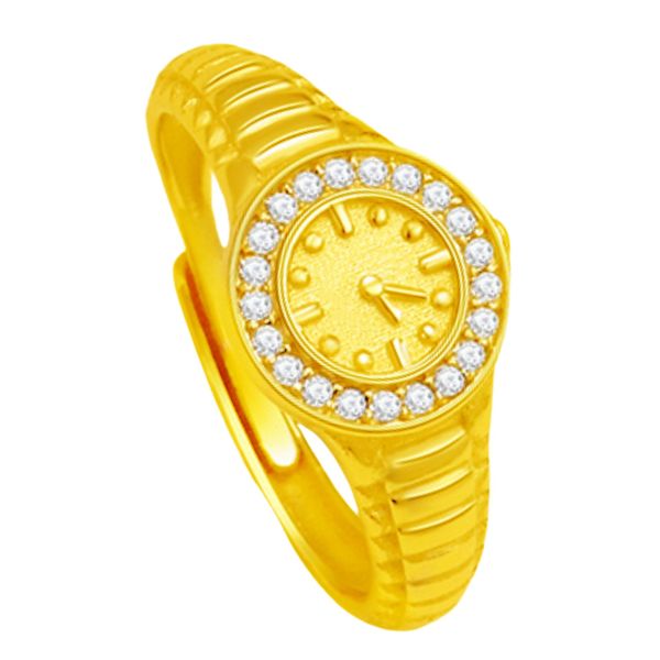 Hochwertige neue 925 Sterling Silber Uhr Diamant verstellbarer Ring weiblich 24k Gold kleine Uhr Uhr Paar Trend Ring für Frauen HipHop Schmuck Geschenk