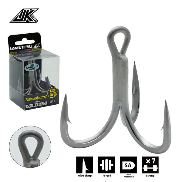 Ganchos de pesca JK GT R77 4 0 5 0 6 0 Treble 7X Forte Triple Fish Tee Hook Box Acessórios de mar 230909