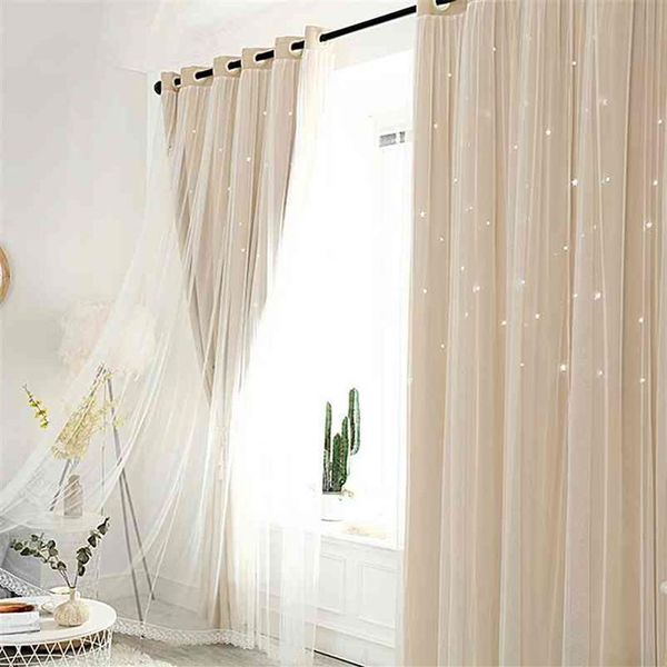 Cortina de tela da janela moderna oco estrela falso linho cortinas blackout para quarto sala estar luxo europeu 210913311o