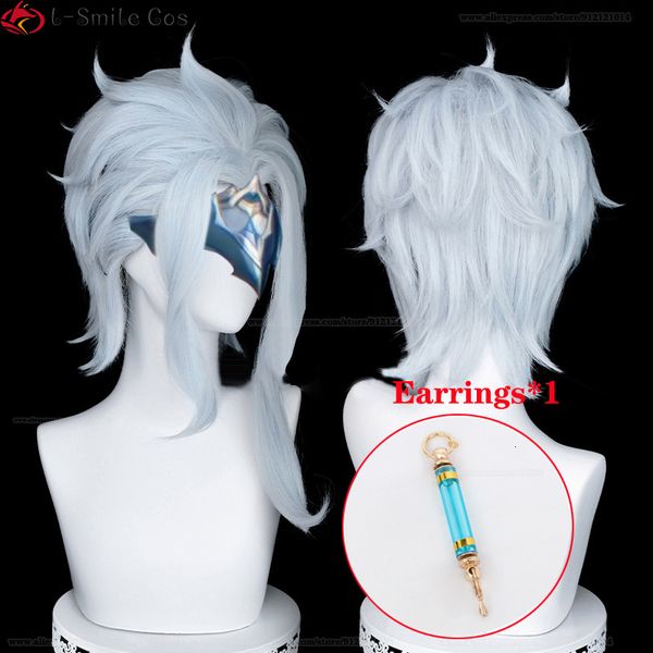 Parrucche Cosplay Gioco Genshin Impact Fatui Cosplay Dottore II Dottore Parrucca 30 cm Uomo Corto Capelli resistenti al calore Festa di Halloween Parrucche Anime Berretto per parrucca 230908