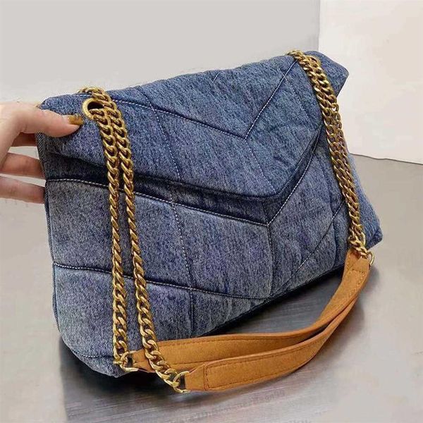 Дизайнерская женская джинсовая сумка LOULOU Puffer, модные классические джинсы, сумки через плечо, роскошная дизайнерская сумка Purs249u
