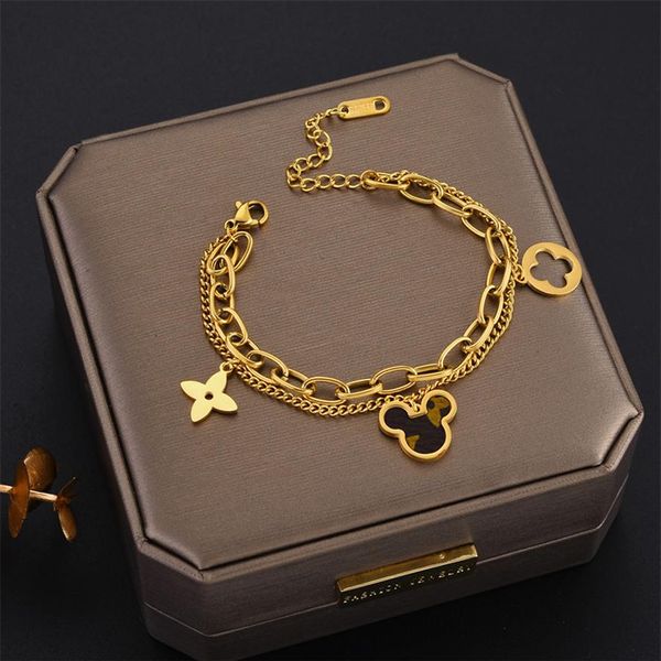 Vier Blattklee Armbänder Designer Schmuck Set Charme Armband Gold Silber Mutter aus Perlengrünen Blütenketten Link Kette Womens313V