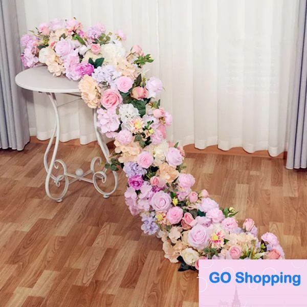 Großhandel 2M gehobene weiße Rose Hortensie künstliche Blumenreihe Hochzeit Party Hintergrund Tischdekoration Dekoration Bogen Straße zitiert Blumen