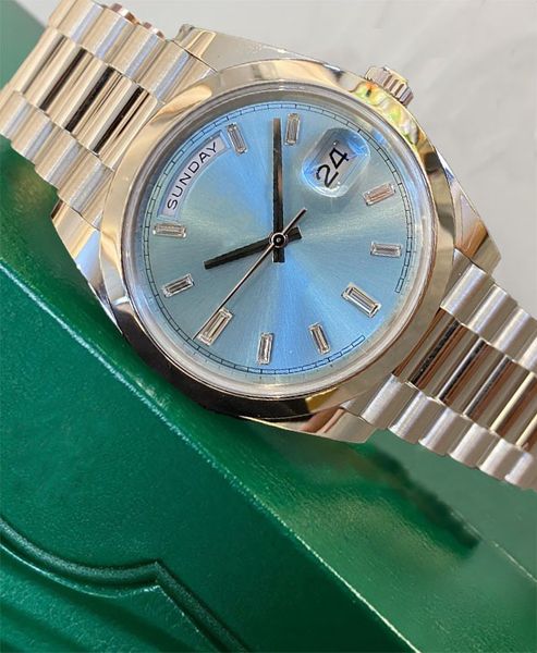 Blaue Armbanduhr, Platin-Eisuhr, mm, Herren-Automatikuhren, mechanisches Armband, wasserdicht, Präsidentschaftswahl, AAA, luxuriös, für Damen