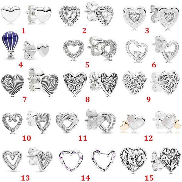 Pandora elevado coração brinco atado ventilador capturado corações estilo pandora brincos 925 prata esterlina brincos jóias290q