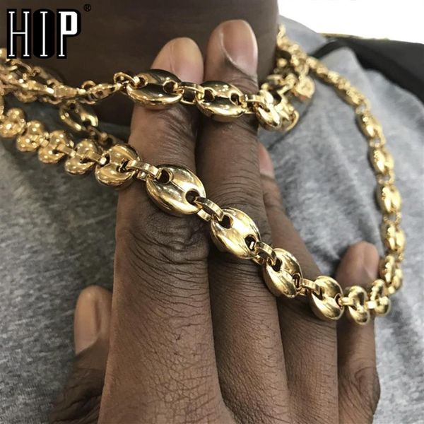 Hip hop correntes de aço inoxidável grãos de café link corrente colar moda para homem jóias303n