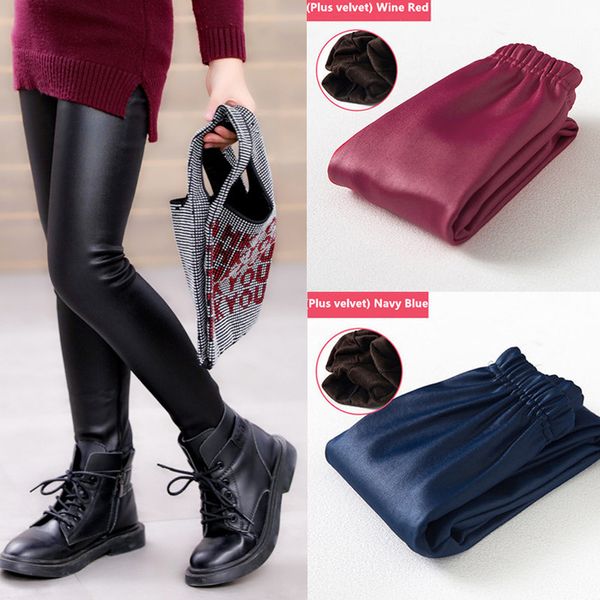 Leggings Strumpfhosen Mädchen Herbst Winter für Kinder Kinder PU Leder Bleistift Hosen Mädchen Dünne Schwarze Warme Hosen 230909