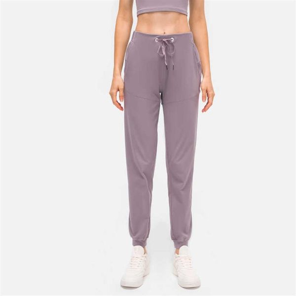 L-04T Mulheres Lixar Elasticidade Calças de Yoga Roupa Casual Cinchable Cordão Correndo Sweatpants Encadernação Pés Soltos Sportswear Com 3355