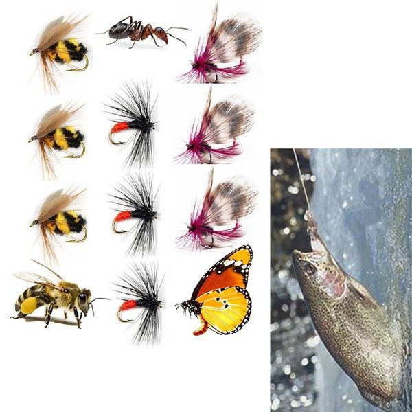 Iscas Iscas 10/12 Pcs Wet Fly Flys para Truta Artificial Inseto Gancho Isca Worm Ninfa Formiga Bee Mosquito Borboleta Pesca 230909