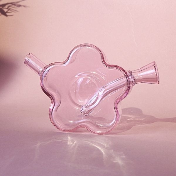 Pink Star Flower Glass Smoke Filter Tubi fatti a mano Tubo Portable One Hitter Waterpipe Bubbler Bong per sigarette alle erbe Tabacco Preroll Rolling Cigar Holder