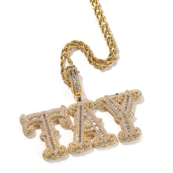 Tepeleme A-Z Özel Adı Mektuplar Kolye Kolye Buzlu Bling 18K Gerçek Altın Kaplama Hip Hop Jewelry253E