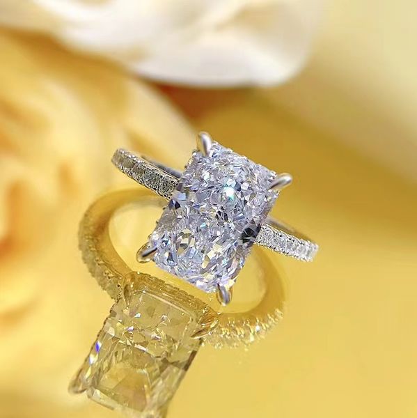 Anéis de casamento finos prata pura alta carbono retângulo 3ct simulação anel de diamante corte radiante joias de moda