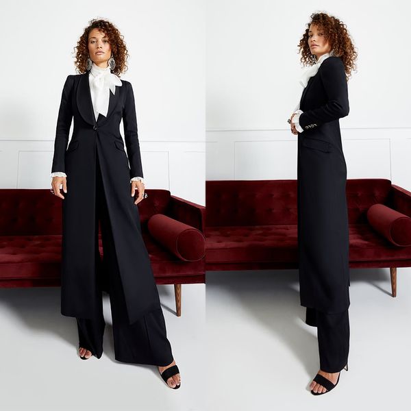 Pantaloni da donna della sfilata di moda, completi di blazer slim fit neri, set di 2 pezzi realizzati su misura per l'abbigliamento da ballo per feste da donna