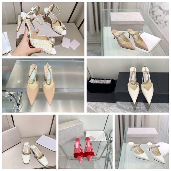 Scarpe da design di parigi scarpe da bagno bing mulo modalità cristallo allacciato su tacchi alti tacchi alti lussuosi jc scarpe da sposa femminile da donna scarpe da festa rosa nero