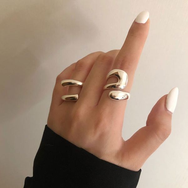 Bagues ouvertes rétro couleur argent pour femmes, mode INS créative creuse irrégulière exagérée entrelacée, bijoux Hip-Hop Punk vente en gros YMR042