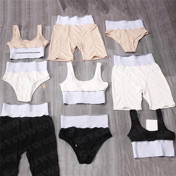 Marcas mulheres sutiã tanques briefs 3 pçs conjunto roupas de yoga cintura alta shorts elástico webbing esportes colete para female2992