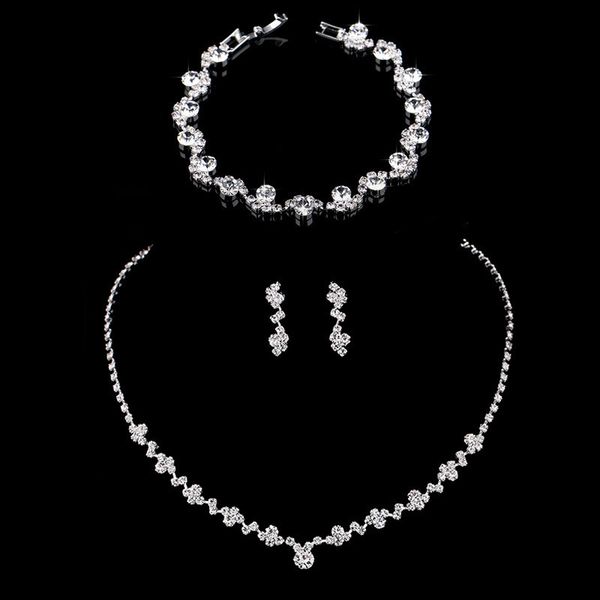 Mode Kristall Brautschmucksets Silber Farbe Geometrische Halskette Halskette Ohrringe Armband Hochzeit Schmucksets