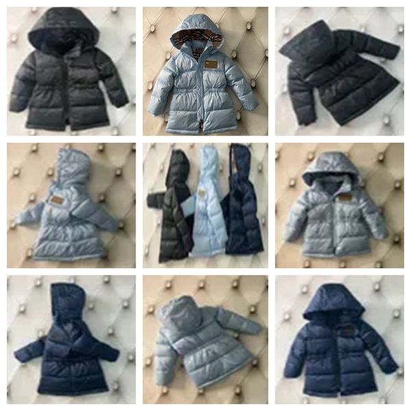 2023 crianças jaqueta de inverno designer puffer pato branco para baixo casacos acolchoados meninas quentes meninos unissex jaqueta com capuz crianças à prova de vento casaco com capuz xadrez forro roupas de bebê