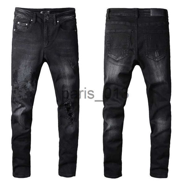 Herren-Jeans, Herren-Jeans, Designer-Jeans, Skinny, Schwarz, Rips, Buchstaben-Engel-Print, Rock, Denim, Slim-Fit, Farbspritzer, für Herren, Hosen, Sticken, Biker, Distress, Straight, Hip Hop, mit Loch