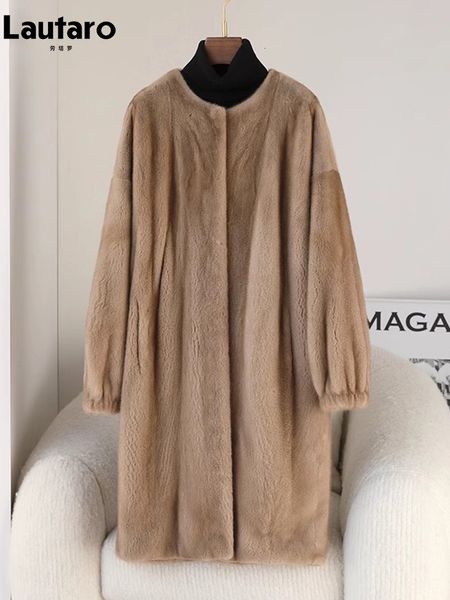 Pelliccia da donna Pelliccia sintetica Lautaro Autunno Inverno Lungo Lusso Elegante Chic Spessa Calda Morbida Pelliccia di visone sintetica Cappotto Donna Elegante Soffice peloso Cappotto 230908