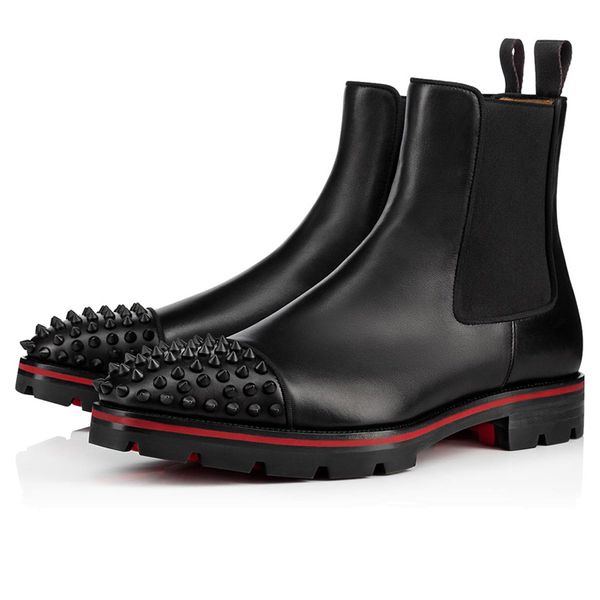 Luxuriöse Herren-Damen-Stiefeletten mit Melonen-Spikes, flacher Stiefel, Italien, schöne Gummisohle, Wildleder-Kalbsleder, Designer-Casual-Booty-Abendkleid, kurze Booties, Box EU 35–47