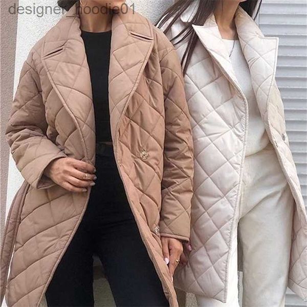 Parka in piumino da donna Parka in piumino da donna Inverno Primavera Giacca di pizzo imbottito in cotone nero di media lunghezza Leggero e sottile Cappotto trapuntato elegante per le donne 220919 L230909