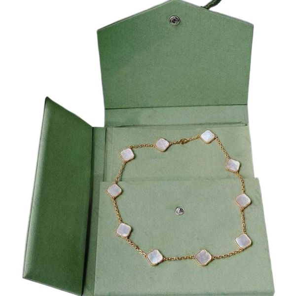 Collana di design gioielli pendenti classici Collane di quadrifoglio Nero Agata verde Lunga 10 fiori Madreperla per donne Ragazza San Valentino Fidanzamento