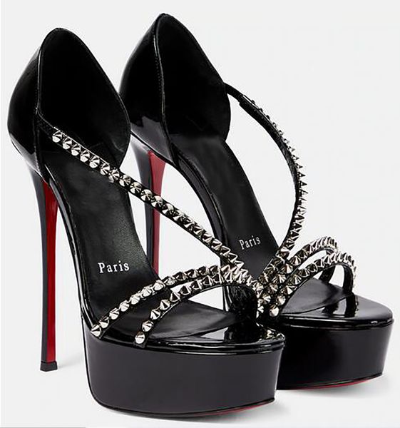 Дизайнерские босоножки на шпильке «Рыбий рот», водонепроницаемая обувь на платформе с заклепками, декоративная обувь, сексуальный каблук с запахом сзади, повседневная роскошная свадебная обувь, женская обувьEU35-43 с коробкой