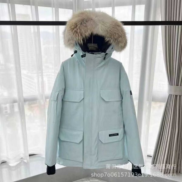 Piumino pilota da uomo canadese Vera pelliccia di lupo Con cappuccio Parka in tela Lettera Tasche con cerniera Patch Caldo capispalla spesso Designer Donna Cappotto invernale in oca ah