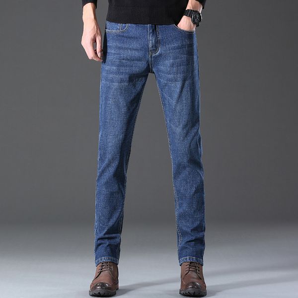 Jeans slim fit caldi da uomo nuovi invernali tuta da lavoro addensare pantaloni in denim pantaloni casual dritti in pile di marca uomo di grandi dimensioni 4xxxl