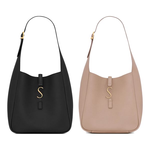 Designer Rose Hobo Bucket Bags Y Weiche schwarze, modische, glatte Echtleder-Unterarm-Umhängetasche für Damen, luxuriöse Handtaschen und Geldbörsen mit goldenen Beschlägen