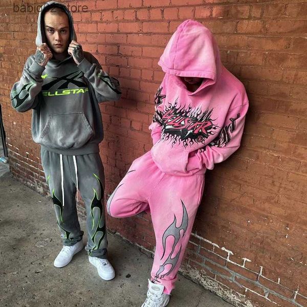 Erkek Hoodies Sweatshirts hip hop dans caz dans pantolon sweatshirt ins moda kadınlar sokak ince çizim eşofmanları moda çift Amerikan tarzı t230909