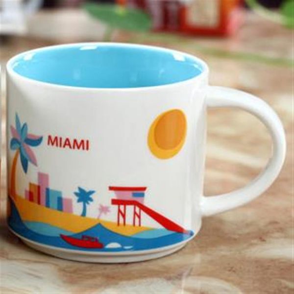Tazza da caffè Starbucks City in ceramica da 14 once, tazza da caffè American Cities con scatola originale Miami City211a