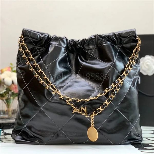 Borsa di design Borsa a secchiello mini di lusso Borsa a mano trapuntata in pelle di vitello Borsa a tracolla diagonale Hobo Lady nera Borsa a mano diagonale con catena oro e argento