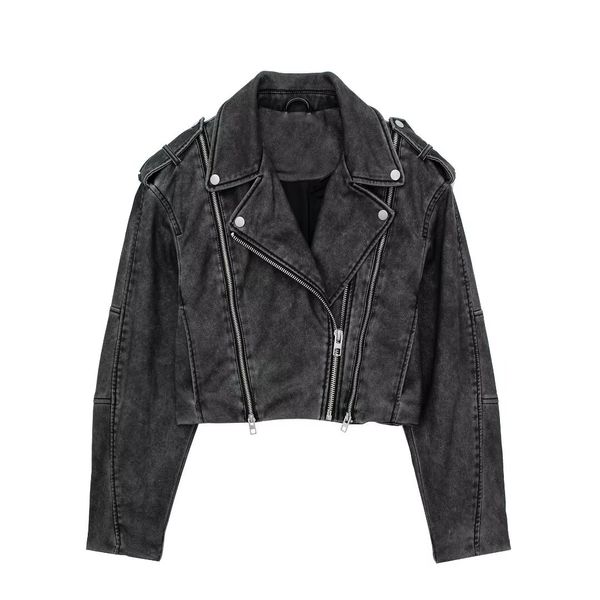 Moda jaquetas de couro do plutônio para as mulheres 2023 vintage chique curto casaco feminino zíper frontal jaqueta da motocicleta novo outerwear
