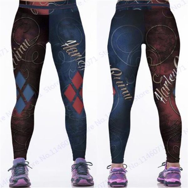 Красные брюки Harleen Quinzel для регби и бейсбола, тренировочные брюки для йоги Harley Quin, синие леггинсы для бега, женские колготки для фитнеса293j